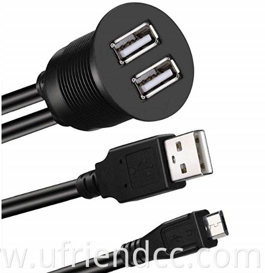 USB 2.0 & USB 2.0 Male to Female AUX Car Mount Flush Cable Waterproof Micro Usb Female